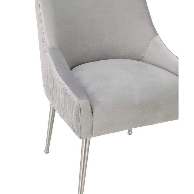 2020s Beatrix Pleated Light Grey Velvet Side Chair with Silver Legs For Sale - Image 5 of 9