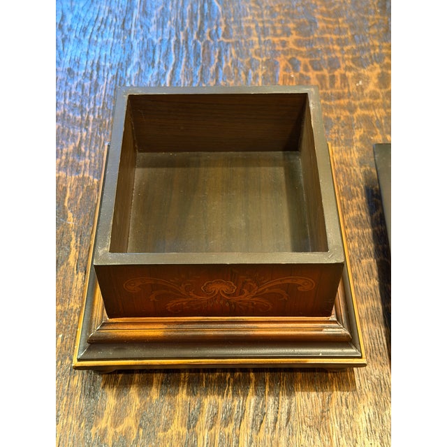 Brown Vintage Regency Revival Tea Caddy Jewelry Box With Fish Scale Lid For Sale - Image 8 of 12