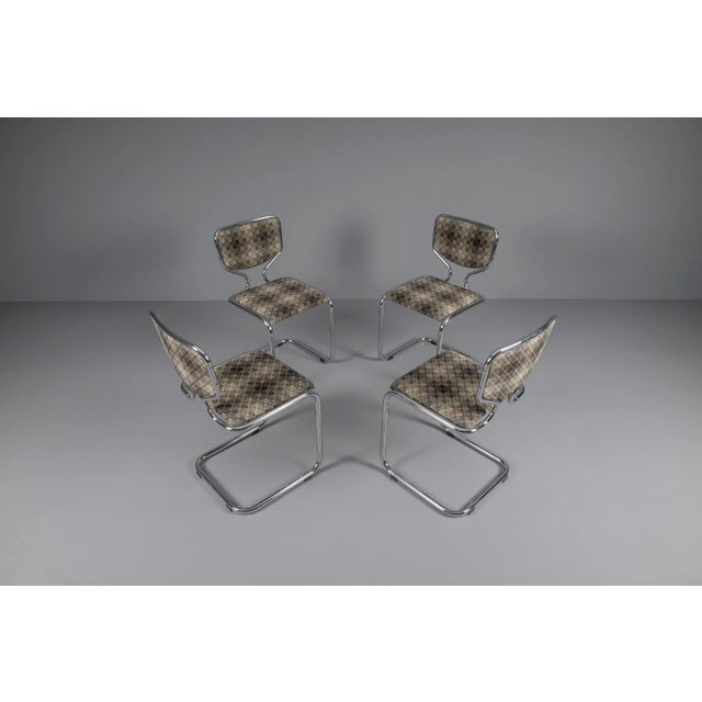 Mid-Century Modern Chrome Chairs with Geometric Fabric Cover, Germany, 1960s, Set of 4 For Sale - Image 3 of 8