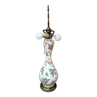 Mid 1900's Floral Porcelain Lamp with Light Tarnish on Brass For Sale