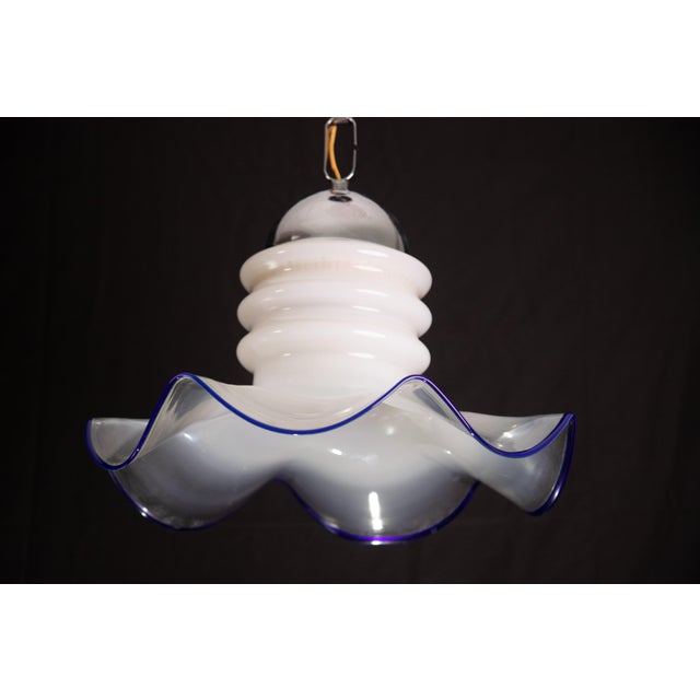 Glass Midcentury Murano Blue and Trasparent Pendant, 1980s For Sale - Image 7 of 10