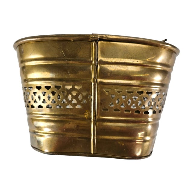 Metal 1970’s Indian Solid Brass Pierced Square Basket With Ribbed Detail For Sale - Image 7 of 9