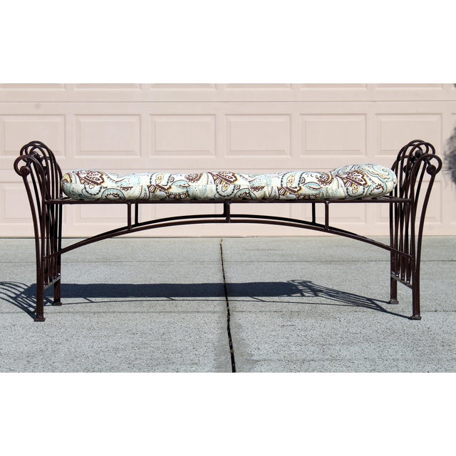 Vintage Hollywood Regency Art Deco Heavy Iron Scrollwork Window Bench For Sale - Image 4 of 16