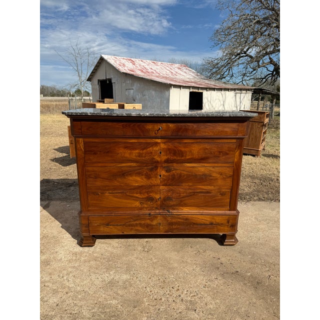 French Provincial 19th Century Louis Philippe Walnut Marble Top Chest of Drawer / Commodes For Sale - Image 3 of 12