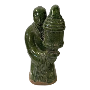 Vintage Oriental Ceramic Green Man Hold Lamp Shape Display Figure