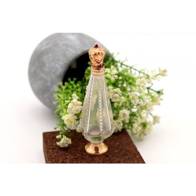 Perfume Bottle in Cut Glass with Gold Applications For Sale - Image 6 of 7
