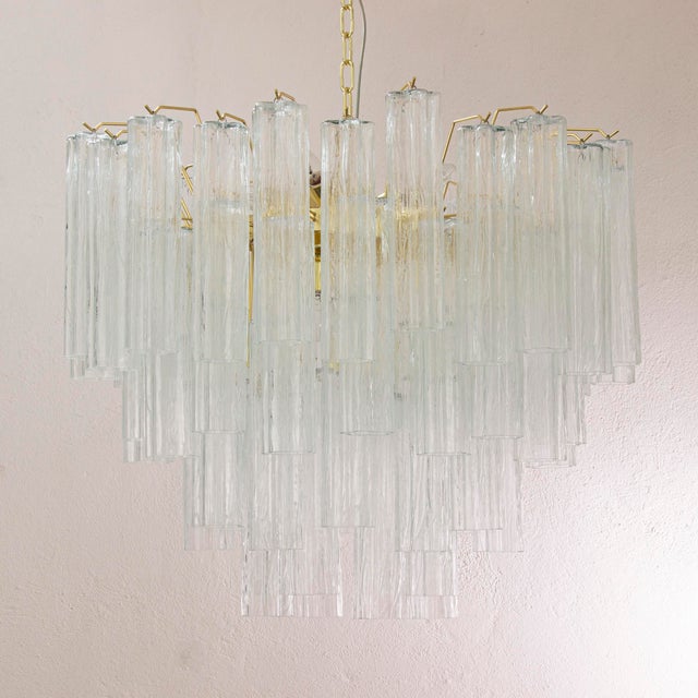 Mid-Century Modern Murano Clear Glass Tronchi Chandelier, 1990s For Sale - Image 3 of 11