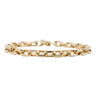 Men’s Gabriel & Co 5.50mm 14k Yellow Gold Solid Chain Faceted Link Bracelet For Sale