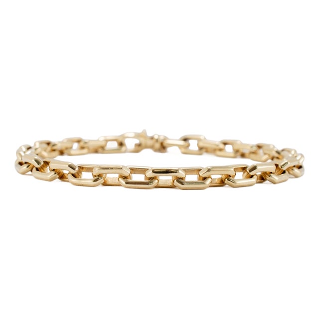 Men’s Gabriel & Co 5.50mm 14k Yellow Gold Solid Chain Faceted Link Bracelet For Sale