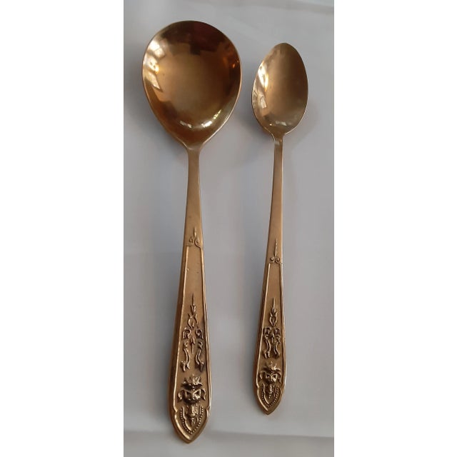 1960s Vintage Solid Bronze Thai Siam Buddha Hand Cast Flatware Set - 85 Pieces For Sale - Image 10 of 12