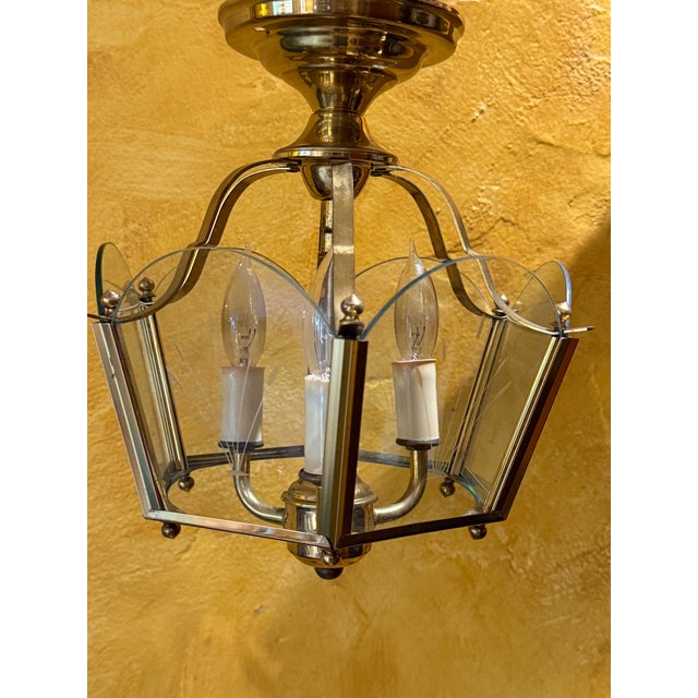 Vintage Brass and Glass 3 Light Fixture For Sale In Baltimore - Image 6 of 7