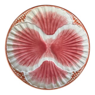 Sarreguemines French Majolica Pink Shell Motif Plate, C. 1920's For Sale