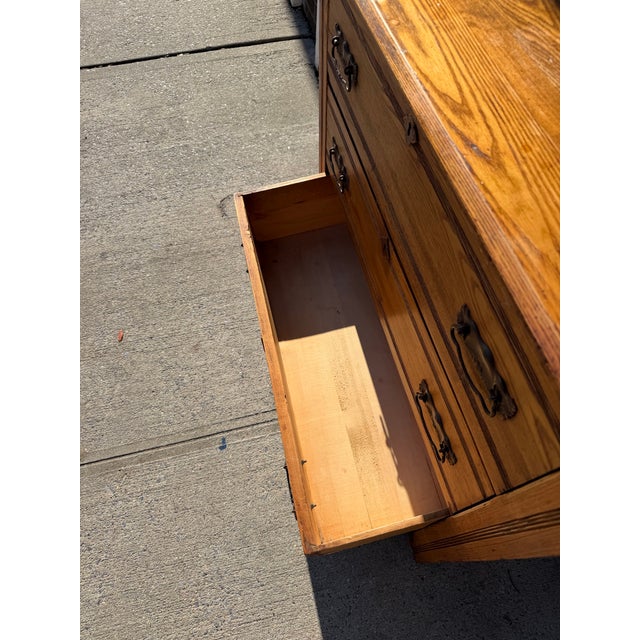 Antique Victorian Eastlake Oak Three-Drawer Chest With Brass Hardware For Sale - Image 12 of 12