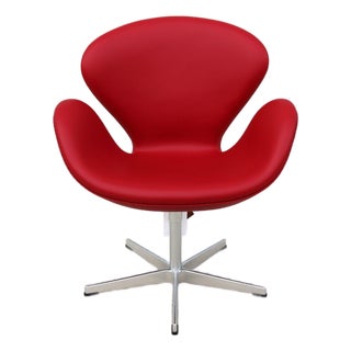 Danish Mid-Century Modern Arne Jacobsen for Fritz Hansen Red Leather Swan Chair, New For Sale