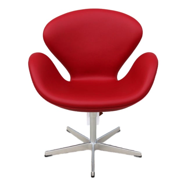 Danish Mid-Century Modern Arne Jacobsen for Fritz Hansen Red Leather Swan Chair, New For Sale