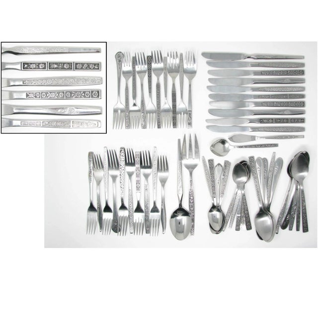 Vintage Floral Mix Match Stainless Steel Silverware Flatware Set – 10 Place Settings Plus For Sale - Image 13 of 13