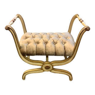 Vintage Hollywood Regency Carved Curule X Bench For Sale