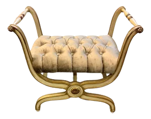 Vintage Hollywood Regency Carved Curule X Bench