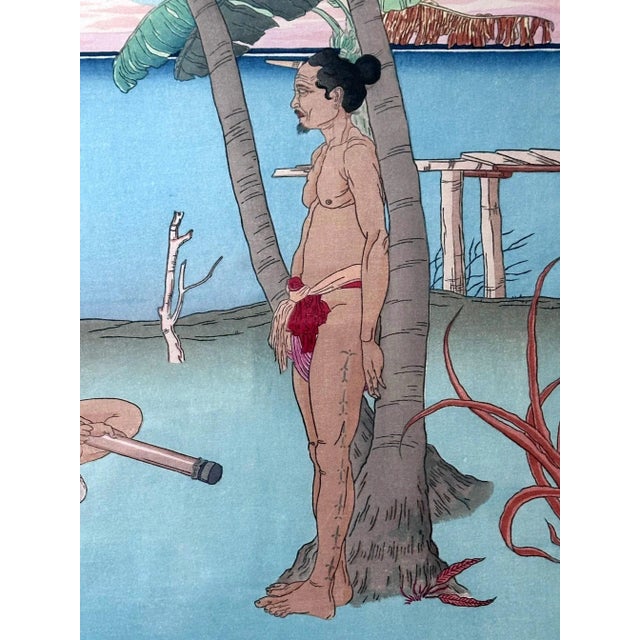 Red Framed Japanese Woodblock Print Apres La Pluie Tarang Yap by Paul Jacoulet For Sale - Image 8 of 12