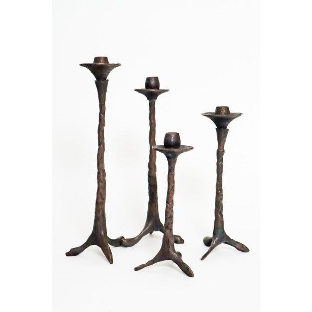 Metal Organic Brutalist Bronze Candlesticks, 1960s, Set of 4 For Sale - Image 7 of 12