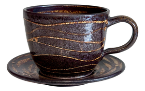 Modernist Studio Ceramic Art Piece Cup and Saucer by Helma Klett, Germany, 1970s, Set of 2