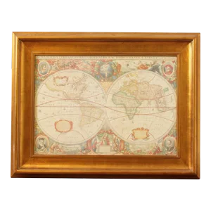 Henricus Hondius Reproduction World Map, 1630 in Giltwood Frame