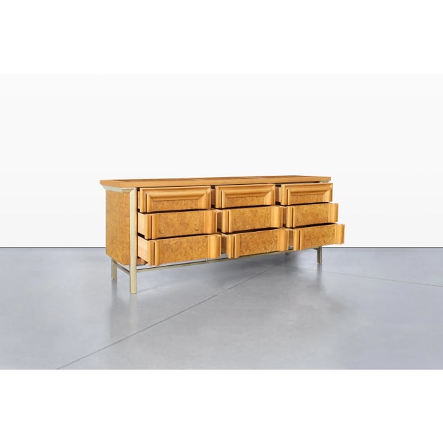 1960s Vintage Burl Wood and Brass Dresser by j.l. Metz For Sale In Los Angeles - Image 6 of 13