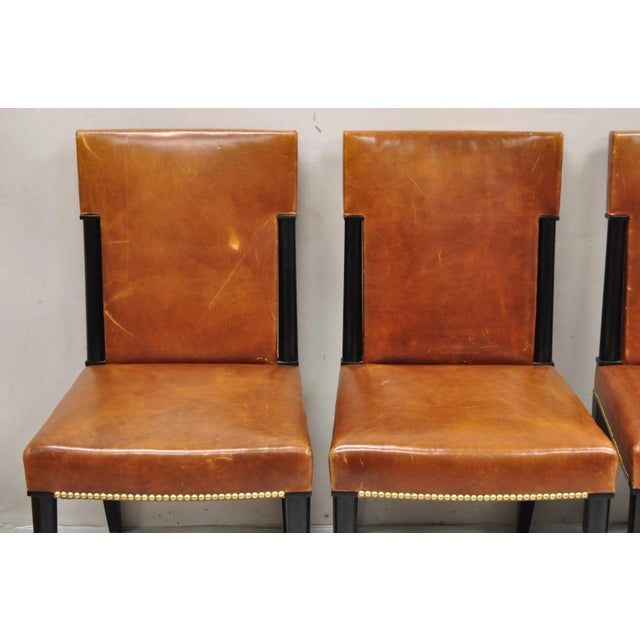 Late 20th Century Late 20th Century French Art Deco Style Brown Leather Ebonized Frame Dining Chairs - Set of 8 For Sale - Image 5 of 18