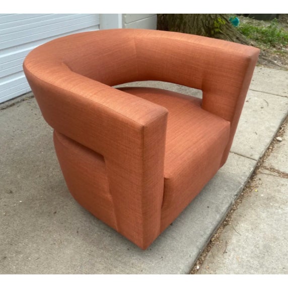 Contemporary Contemporary Orange Keyhole Swivel Tub Chair For Sale - Image 3 of 9