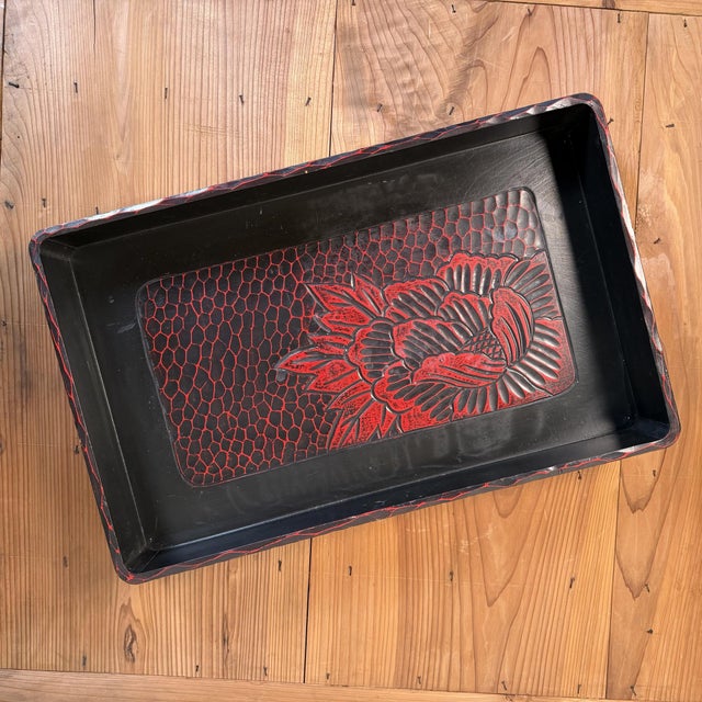 1960s Japanese Wooden Tray with Floral Motif, 1960s For Sale - Image 5 of 11