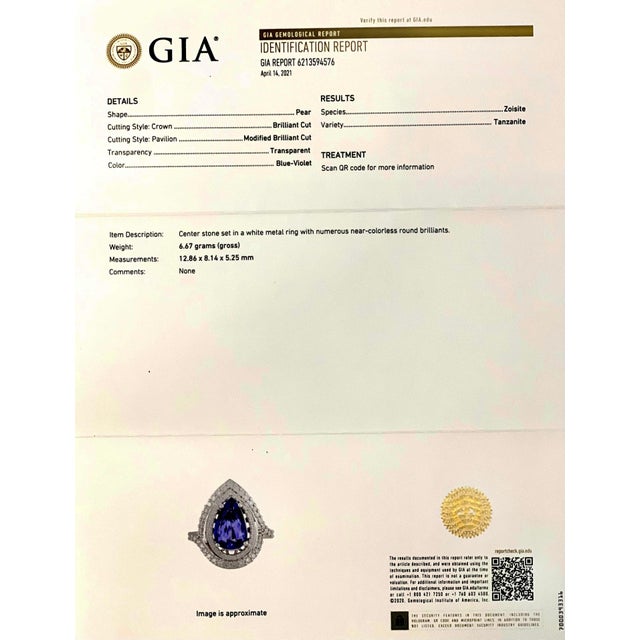 Natural Tanzanite Diamond Ring 14k Gold 4.54 TCW GIA Certified For Sale - Image 9 of 12
