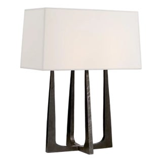 Ian K. Fowler by Visual Comfort Signature Scala Hand-Forged Bedside Lamp in Aged Iron with Linen Shade For Sale