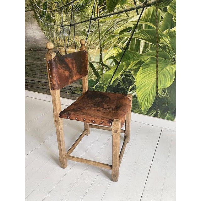 Animal Skin Hungarian Artisanal Oak and Leather Chair For Sale - Image 7 of 15