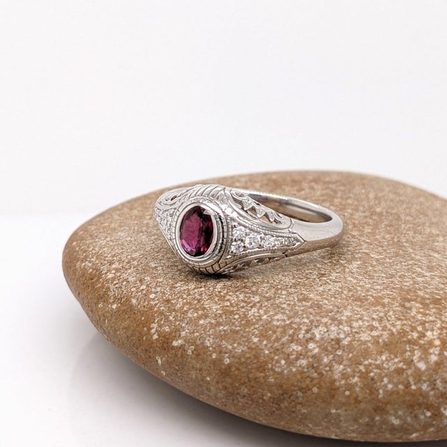 Vintage Inspired Ruby Ring With Earth Mined Diamonds in Solid 14k Gold, 5x4mm, Size 6.75 For Sale - Image 4 of 9