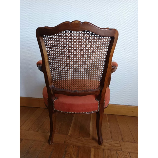 Louis XV Armchair in Terracotta and Caning, 1890s For Sale - Image 3 of 8
