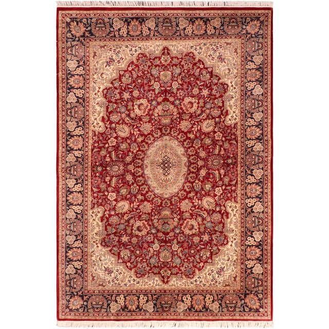 Red Art Nouveau Medallion 1990's Pak-Persian Red/Blue Wool Rug - 6'0'' X 9'3'' For Sale - Image 8 of 9