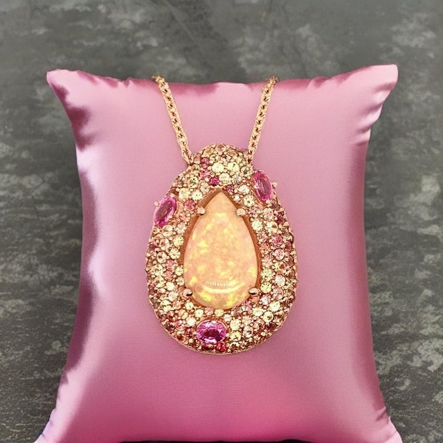 Natural Ethiopian Opal Sapphire Necklace 14k Gold 11.5 TCW GIA Certified For Sale - Image 10 of 18