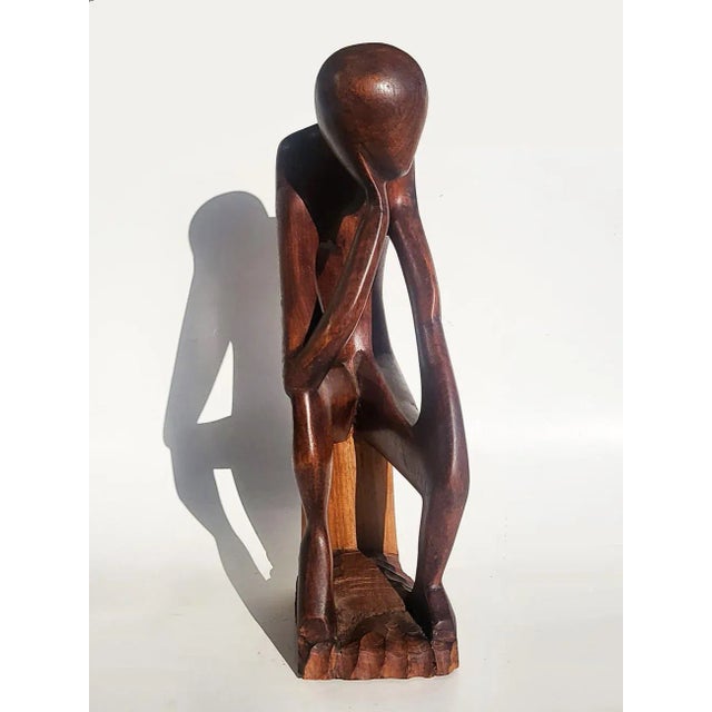 1960s Carved Wood Thinking Man Sculpture For Sale In Miami - Image 6 of 11
