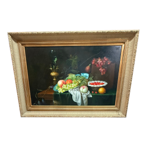 Still Life Oil on Canvas in Ornate Gold Frame