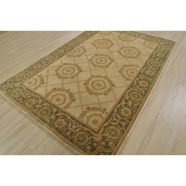 French Aubusson Rug 6’1” X 9′ Beige Wool Traditional Hand-Knotted Oriental Carpet For Sale - Image 3 of 12