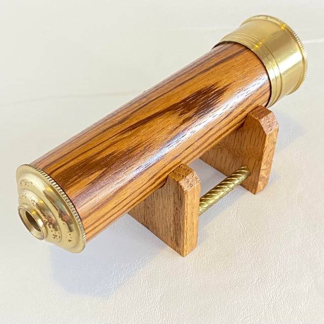 Vintage Wooden Kaleidoscope Brass Accents Matching Wood Stand Handcrafted For Sale - Image 4 of 12