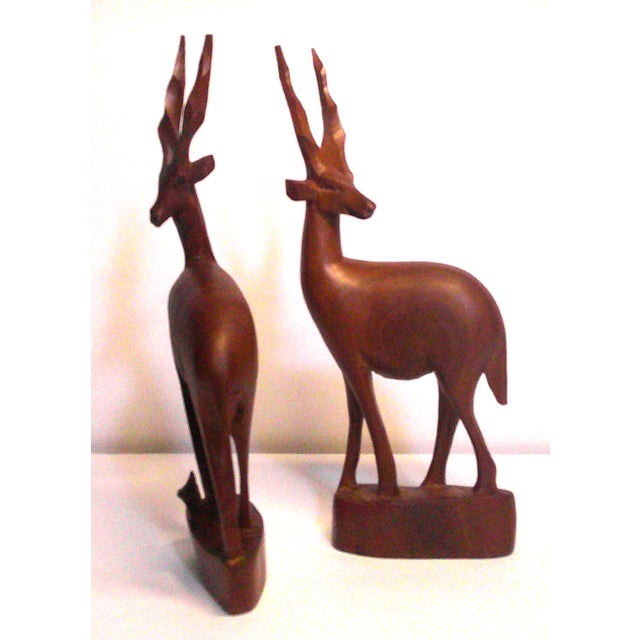Mid-Century Modern Mid-20th Century Kamba Wood Carving Pair Standing Gazelle/Antelope Figurines VTG / 2 For Sale - Image 3 of 6