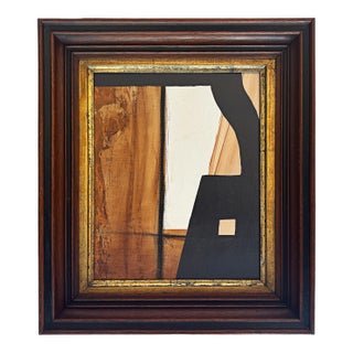 "Espresso" Abstract Art in Antique Frame, Transitional Living Room Wall Art by JTS For Sale