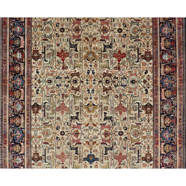 Antique Persian Tabriz Rug in Wool With All-Over Sub-Geometric Design 9'6 X 12'0 For Sale - Image 4 of 18