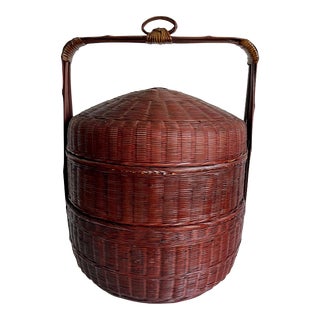 Vintage Chinese Woven Brides Wedding Stacked Basket For Sale