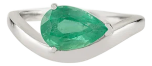 VRJewels 1.31 Carat Pear-Cut Zambian Emerald Wave Ring Size 7 in 14k White Gold