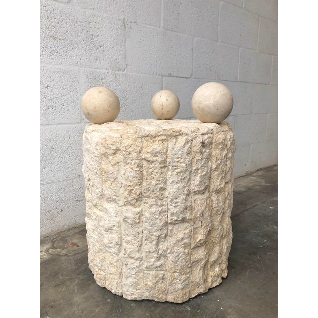 Postmodern Natural Mactan Stone Pedestal Accent Table. Chairish