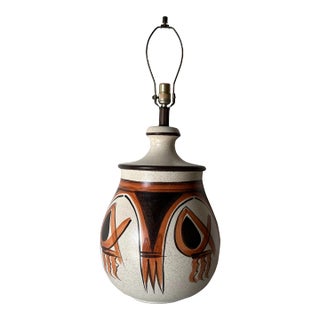 70's Mid-Century Italian Hand - Painted Pottery Table Lamp. For Sale