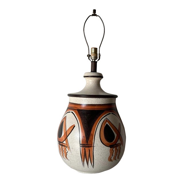 70's Mid-Century Italian Hand - Painted Pottery Table Lamp. For Sale