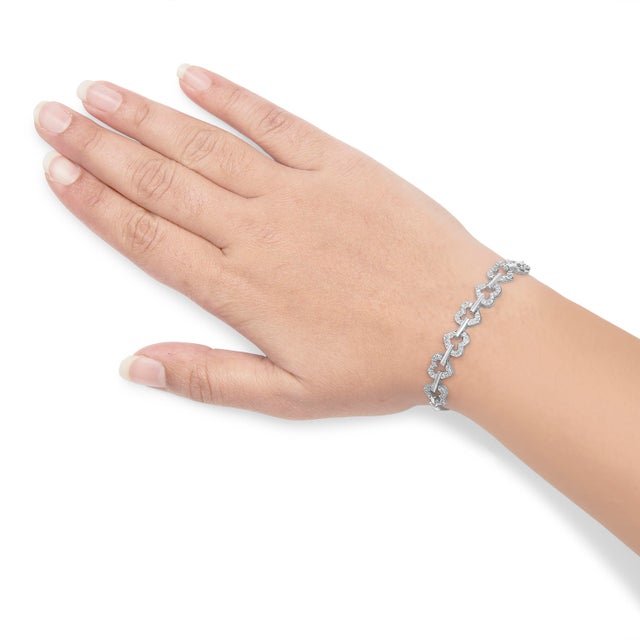 .925 Sterling Silver 1/2 Cttw Diamond Alternating Heart Link Adjustable Bolo Bracelet For Sale - Image 4 of 5